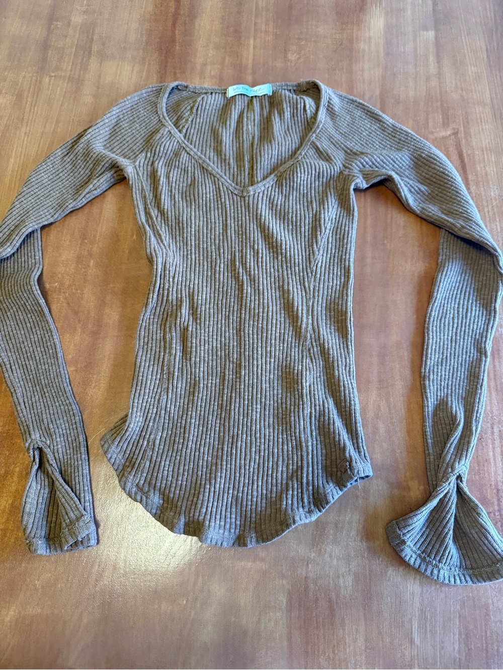 We The Free Ribbed V‑Neck Long Sleeve Top in Brown
